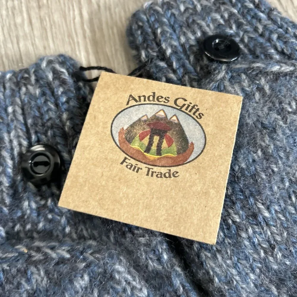 Women's Fingerless Gloves Mittens Blue Wool Blend Andes Gifts Handmade NEW